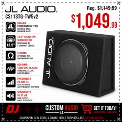 JL Audio 13" Shallow TW5 Subwoofer Sealed Enclosure 1200 Watts CS113TG-TW5v2 🚨 Payment Options Available 🚨 No Credit Needed 🚨