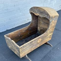 Antique Wooden Baby Cradle Rocker Primitive Farmhouse Folk Art Large 