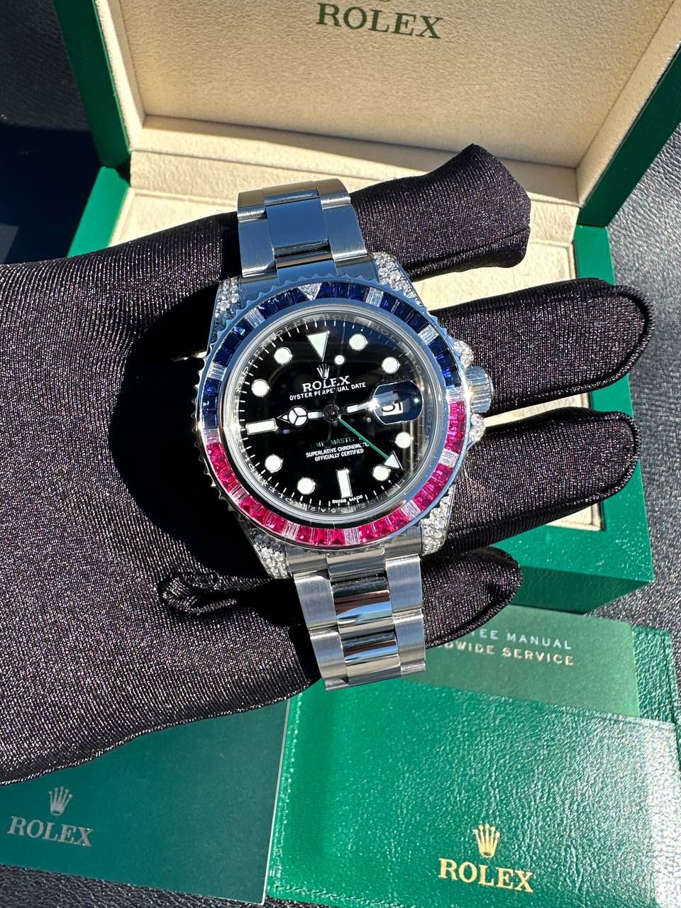 Rolex GMT Master 40mm II 116710 diamonds rubies sapphires set