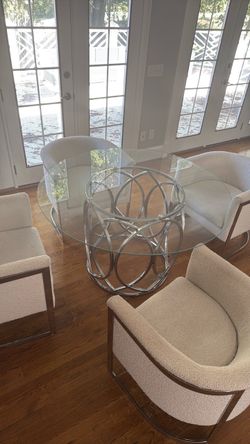 Round Glass Top Dining Table with Chrome Base