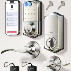 Veise VE017-L Fingerprint Smart Lock with 2 Lever Handles, Keyless Entry Front Door Lock Set, App Control, Electronic Digital Keypad Deadbolt, Easy In
