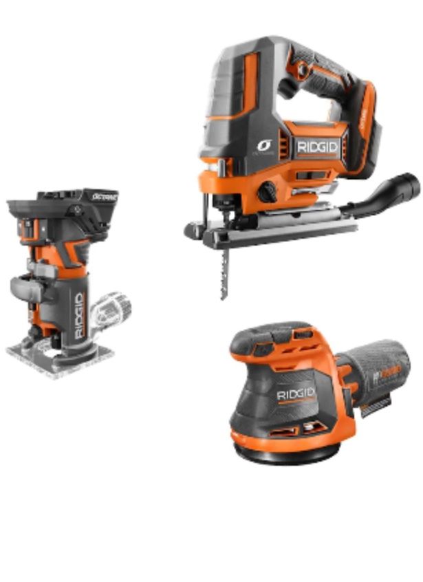 RIDGID 18V Cordless 3-Tool Combo Kit with Compact Router, Jig Saw and Random Orbit Sander (Tools-Only)