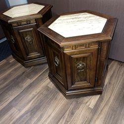 Pair of Mersman End Tables with Marble Inserts and Doors