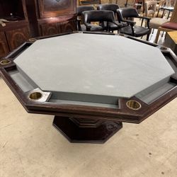 octagonal poker table w/ dark wood finish & grey felt playing surface - 70” 