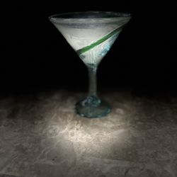 Mexican Artisan Hand-Blown Martini  Glasses  Blue Green Swirl Set Of 4
