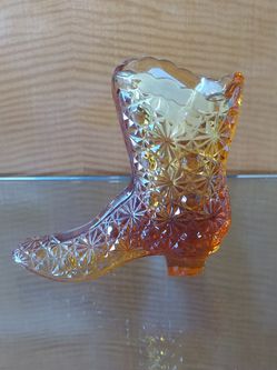 Stunning Amber Glass Diamond Embossed Fenton Boot