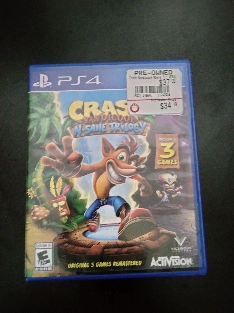 Crash Bandicoot N Sane Trilogy for the Sony PlayStation 4 PS4
