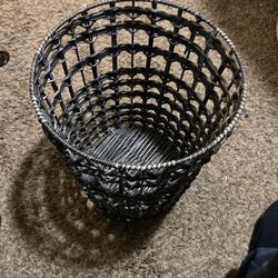 Gray Wicker Trash Can Basket