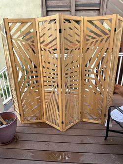 6-Panel Boho Wooden Room Divider Screen - Palm Leaf Cutout / Modern Privacy Partition