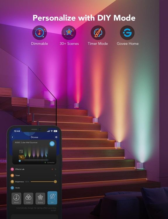 Govee Cube Wall Sconces, RGBIC LED Wall Light Works with Alexa, WiFi Smart Lights for Room Decor, Color Changing Indoor Light Fixture
