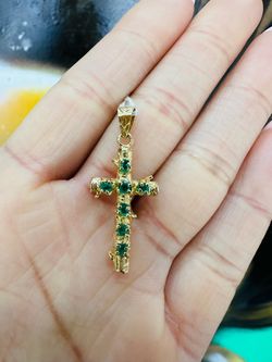 18k Emerald Cross Charm