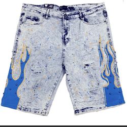 Men’s “Blue Flame” 🔥 Jeans shorts. Sizes 34, 36, 38, and 40.