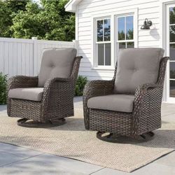 Outdoor Swivel Chairs Set of 2,Patio Wicker Rocker Chairs,All Weather Patio Conversation Furniture Set, Ideal for Porch Balcony Deck Yard, Brown Wicke