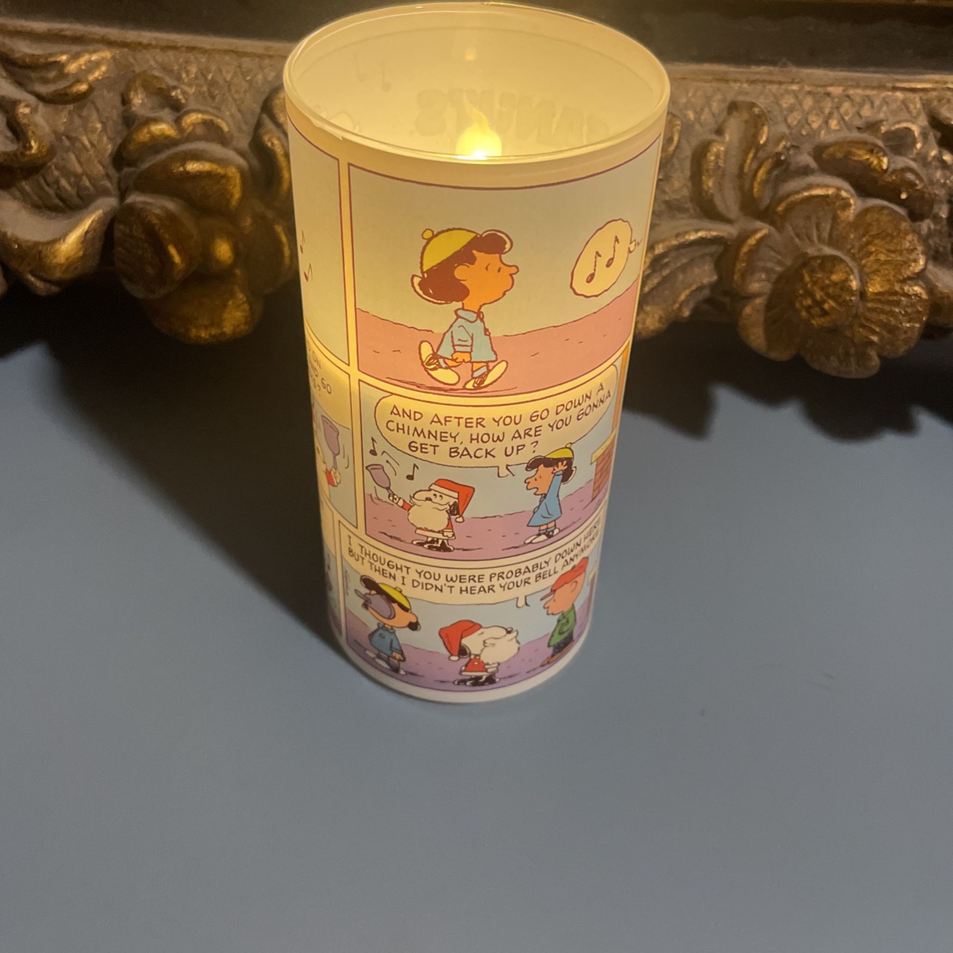 Light Up Battery Operated Peanuts Christmas Glass. 6 Inches Tall.