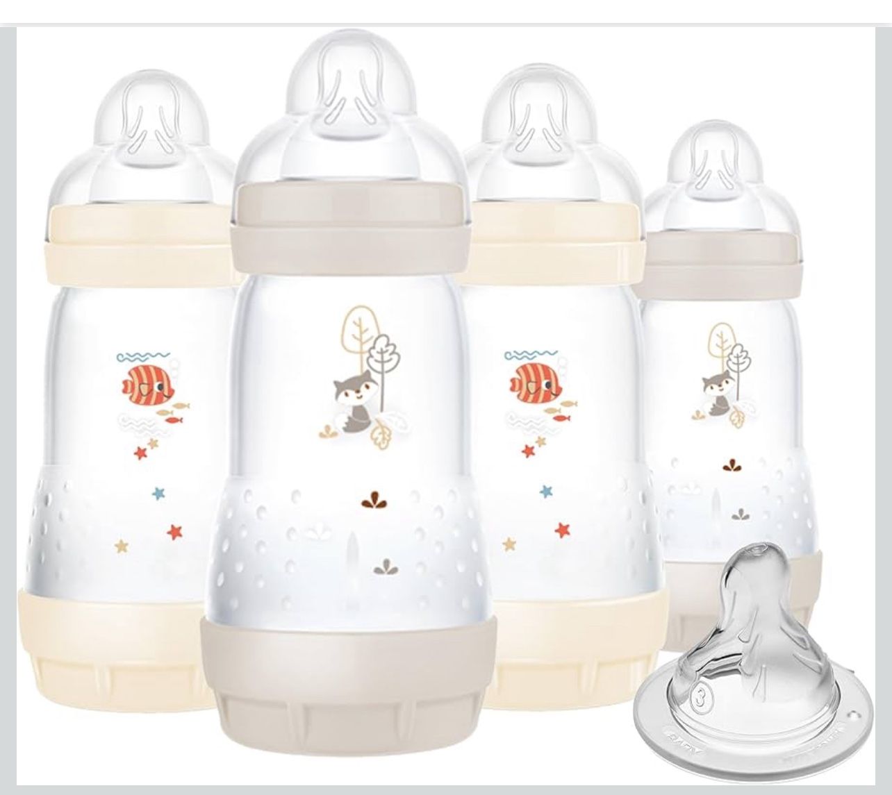 MAM 9oz Easy Start Anti-Colic Baby Bottles, Medium Flow with Bonus Fast Flow Nipple, Breastfeeding-Like Silicone, Reduces Colic and Gas, Easy-to-Clean
