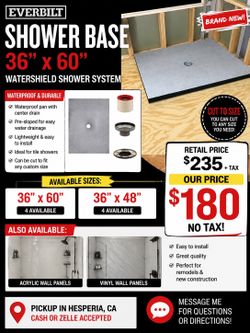 🚿 WaterShield Shower System Shower Bases – Brand New!  Hi everyone! We have WaterShield Shower System Waterproof Shower Trays available.  ✅ 36 in. x 