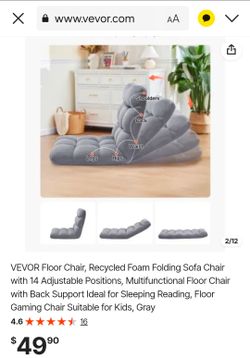 VEVOR Floor Chair, Recycled Foam Folding Sofa Chair with 14 Adjustable Positions, Multifunctional Floor Chair with Back Support Ideal for Sleeping Rea