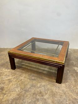 Hollywood Regency Brass and Burlwood Square Coffee Table