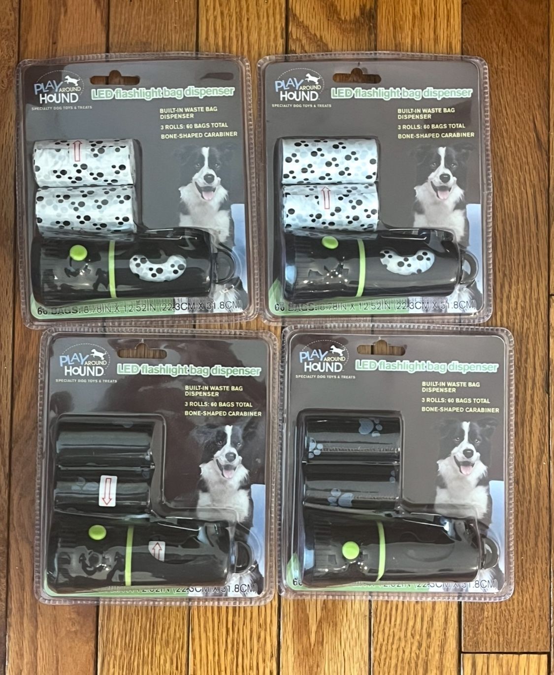 LOT of 4 LED FLASHLIGHT BUILT-IN 60 DOG POOP BAGS 3 ROLLS CT BUILT IN DISPENSER