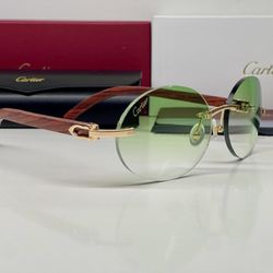 Brown Cartier Wood Gold Sunglasses Buffalo Horn Glasses