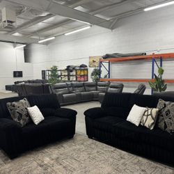 Free Delivery* Black Corduroy Sofa Love Seat Set 