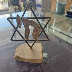 Chai & Star of David Sculpture on Jerusalem Stone – Jewish Home Decor – Israel Art