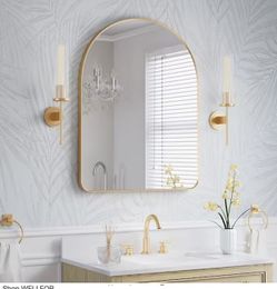 WELLFOR BELLA 28x36 Arch Brushed Gold Bathroom Mirror