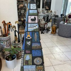 57” Original Garden Or Indoor 2 Piece Statue. Obelisk Shape With Head On Top. Hand Made & Painted By Artist. Expensive Stix Sticks Stik Style Art. 