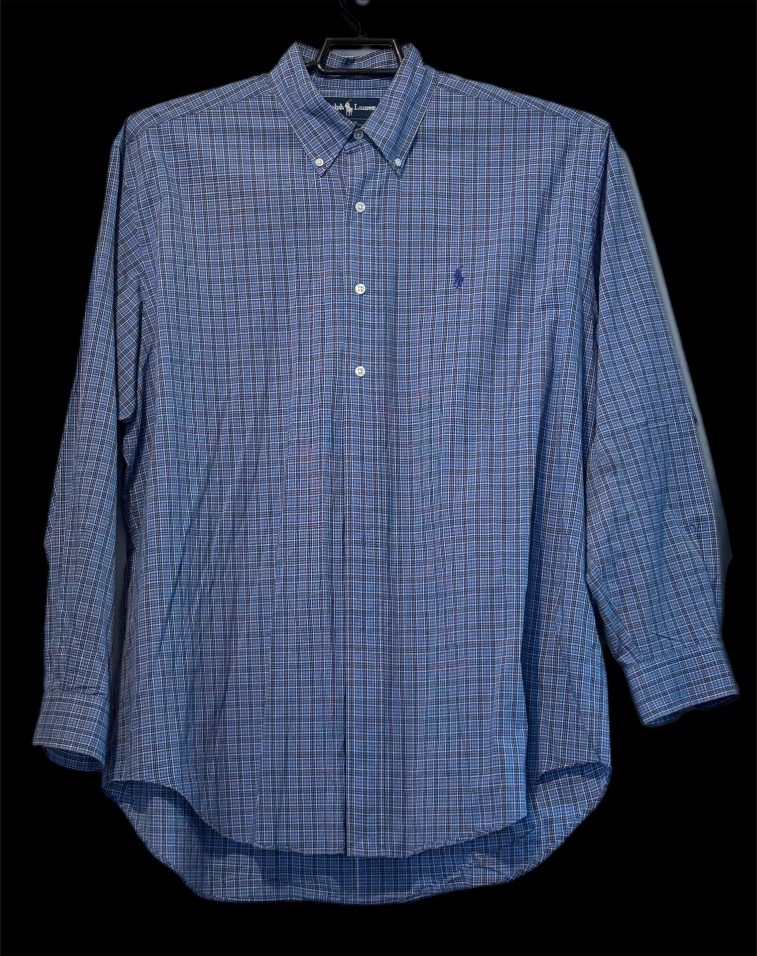 Ralph Lauren (FB) Men’s Blake Plaid Shirt Sz L Blue Button Down Logo EUC