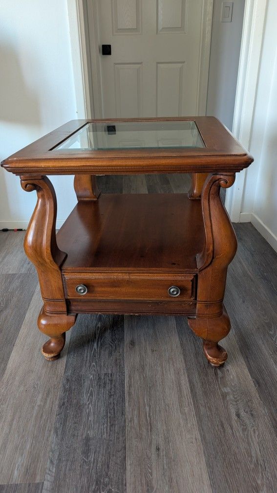 Wood and Glass End Table