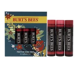 Festive Kiss Trio by Burts Bees for Unisex - 3 x 0.15 oz Lip Balm Tinted Red Dahlia, Rose, Hibiscus new in box 