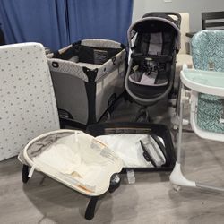 Graco Jogger Stroller, Graco Pack N Play, & Safety 1st Grow N Go Highchair 