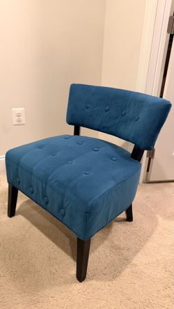 Teal Blue Velvet Button-Tufted Chair