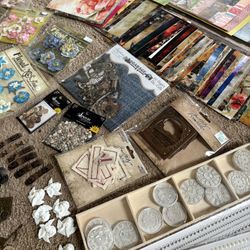 Huge Scrapbook Paper And Embellishment Lot For Mixed Media And Scrapbooking