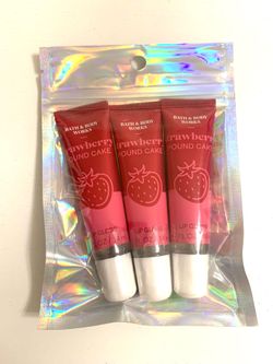 3 PACK OF BATH AND BODY WORKS STRAWBERRY POUND CAKE LIP GLOSS / BRAND NEW