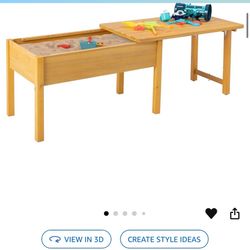 BIRASIL Wooden Kids Sensory Tables with Folding Lid, Activity Table for Children, Elevated Play Tables with Storage for Indoor Outdoor, Yellow