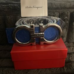 Blue Silver Ferragamo Belt 