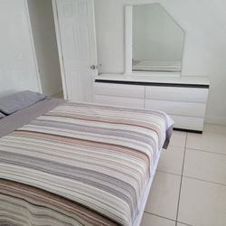 Bed, dressing table with mirror, 1 nightstand, Small  dresser 