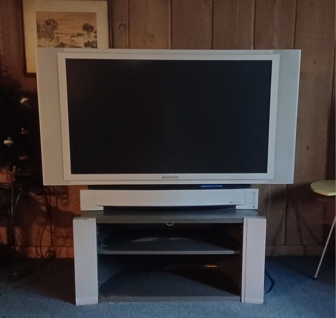 Panasonic model PT 50LC14 multimedia projection display..with stand and remote.