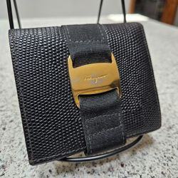 Salvatore Ferragamo Black Pebbled Leather Wallet 