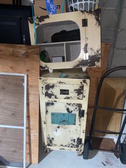 Custom Industrial Faux-Rust Locker Dresser & Detachable Media Hutch Set
