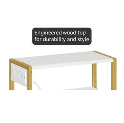 Small Narrow Side Table with Charging Station, Skinny End Table for Small Spaces, Slim Nightstand with USB Ports Outlet, Sofa Beside Table with Storag