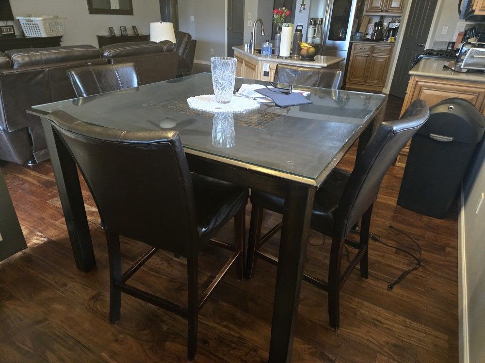 Dining Table, Plus Glass Top, And 4 Chairs 
