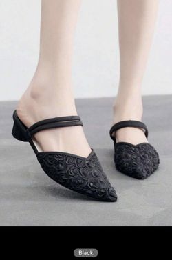 Women's High Heels, Casual Rose Design Semi-Slip Flat Pointed Toe Fashionable Black Elegant Style Waterproof Spring Summer Chunky Heels Women's Sandal