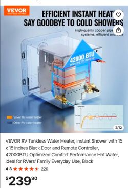 VEVOR RV Tankless Water Heater, Instant Shower with 15 x 15 inches Black Door and Remote Controller, 42000BTU Optimized Comfort Performance Hot Water,