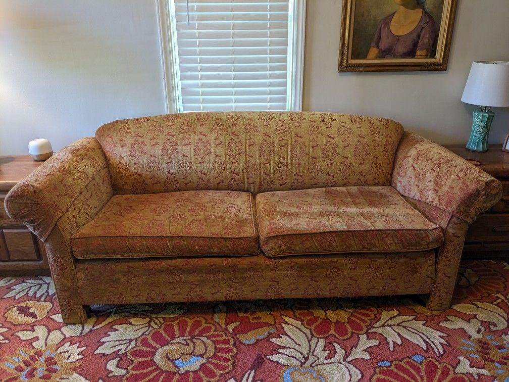 Cute Red & Brown Couch with Leaping Deer