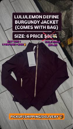 Lululemon Define Jacket Burgundy Size 6