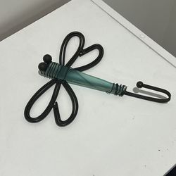Dragonfly Sea Glass Key/Towel Hook Wall Mount Rustic Antique Style