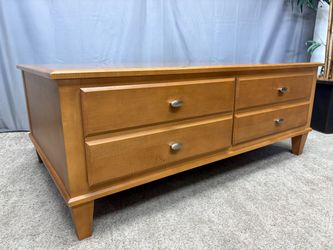 ETHAN ALLEN Blonde Solid Wood Rectangular Coffee Table w/ 2 Drawers