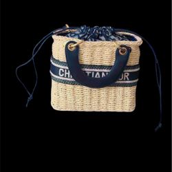 Wicker Oblique Mini Lady Dior Bag Blue
